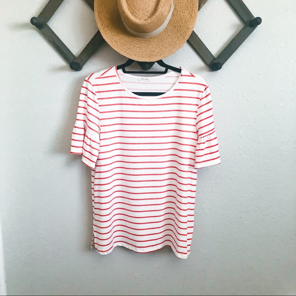 Yellow Chair Ruffle Red/White Stripped Top
